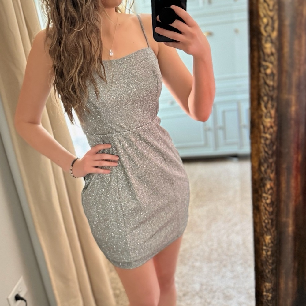 Lulus Silver Glitter Bodycon Mini Dress - Size S